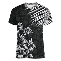 Hawaii Summer Women V Neck T Shirt Mix Polynesian Black LT6 - Wonder Print Shop