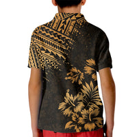 Kids' polo shirt black with gold palm and geometric back print, short sleeves, collar