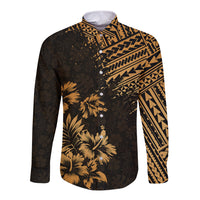 Hawaii Summer Long Sleeve Button Shirt Mix Polynesian Gold LT6 - Wonder Print Shop