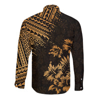 Hawaii Summer Long Sleeve Button Shirt Mix Polynesian Gold LT6 - Wonder Print Shop