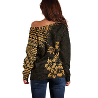 Hawaii Summer Off Shoulder Sweater Mix Polynesian Gold LT6 - Wonder Print Shop