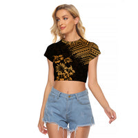 Hawaii Summer Raglan Cropped T Shirt Mix Polynesian Gold LT6 - Wonder Print Shop