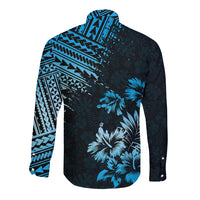 Hawaii Summer Long Sleeve Button Shirt Mix Polynesian Black-Blue LT6 - Wonder Print Shop