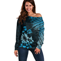 Hawaii Summer Off Shoulder Sweater Mix Polynesian Black-Blue LT6 - Wonder Print Shop