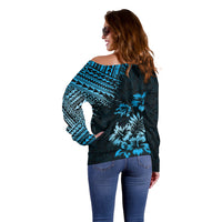 Hawaii Summer Off Shoulder Sweater Mix Polynesian Black-Blue LT6 - Wonder Print Shop