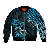 Hawaii Summer Sleeve Zip Bomber Jacket Mix Polynesian Black-Blue LT6 - Wonder Print Shop