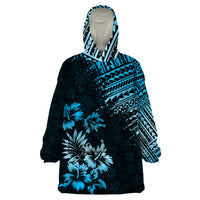 Hawaii Summer Wearable Blanket Hoodie Mix Polynesian Black-Blue LT6 - Wonder Print Shop