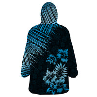 Hawaii Summer Wearable Blanket Hoodie Mix Polynesian Black-Blue LT6 - Wonder Print Shop