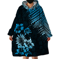 Hawaii Summer Wearable Blanket Hoodie Mix Polynesian Black-Blue LT6 - Wonder Print Shop
