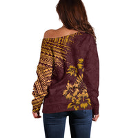 Hawaii Summer Off Shoulder Sweater Mix Polynesian Brown LT6 - Wonder Print Shop