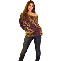 Hawaii Summer Off Shoulder Sweater Mix Polynesian Brown LT6 - Wonder Print Shop
