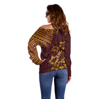 Hawaii Summer Off Shoulder Sweater Mix Polynesian Brown LT6 - Wonder Print Shop