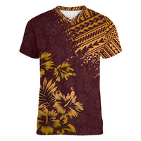 Hawaii Summer Women V Neck T Shirt Mix Polynesian Brown LT6 - Wonder Print Shop