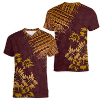 Hawaii Summer Women V Neck T Shirt Mix Polynesian Brown LT6 - Wonder Print Shop