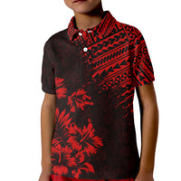 Kids' polo shirt with red-and-black tribal print and button collar