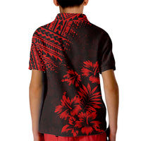 Kids' polo shirt back with red-and-black floral and tribal pattern