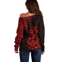 Hawaii Summer Off Shoulder Sweater Mix Polynesian Black-Red LT6 - Wonder Print Shop