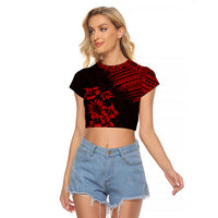 Hawaii Summer Raglan Cropped T Shirt Mix Polynesian Black-Red LT6 - Wonder Print Shop