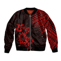 Hawaii Summer Sleeve Zip Bomber Jacket Mix Polynesian Black-Red LT6 - Wonder Print Shop