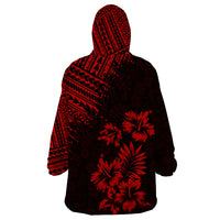 Hawaii Summer Wearable Blanket Hoodie Mix Polynesian Black-Red LT6 - Wonder Print Shop