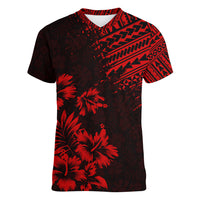 Hawaii Summer Women V Neck T Shirt Mix Polynesian Black-Red LT6 - Wonder Print Shop