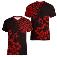Hawaii Summer Women V Neck T Shirt Mix Polynesian Black-Red LT6 - Wonder Print Shop