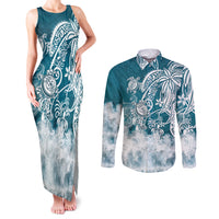 Polynesian Sea Turtle Couples Matching Tank Maxi Dress and Long Sleeve Button Shirts Tribal LT6 - Wonder Print Shop