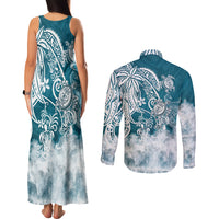 Polynesian Sea Turtle Couples Matching Tank Maxi Dress and Long Sleeve Button Shirts Tribal LT6 - Wonder Print Shop