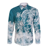 Polynesian Sea Turtle Long Sleeve Button Shirt Tribal LT6 - Wonder Print Shop