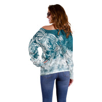 Polynesian Sea Turtle Off Shoulder Sweater Tribal LT6 - Wonder Print Shop