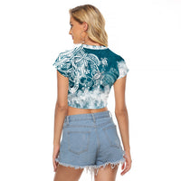 Polynesian Sea Turtle Raglan Cropped T Shirt Tribal LT6 - Wonder Print Shop