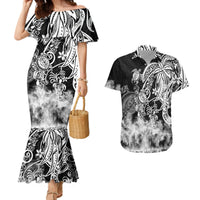 Polynesian Sea Turtle Couples Matching Mermaid Dress And Hawaiian Shirt Tribal Black LT6 - Wonder Print Shop