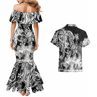Polynesian Sea Turtle Couples Matching Mermaid Dress And Hawaiian Shirt Tribal Black LT6 - Wonder Print Shop
