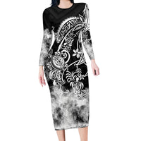 Polynesian Sea Turtle Long Sleeve Bodycon Dress Tribal Black LT6 - Wonder Print Shop