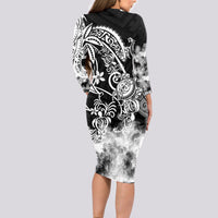 Polynesian Sea Turtle Long Sleeve Bodycon Dress Tribal Black LT6 - Wonder Print Shop
