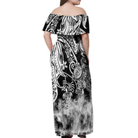 Polynesian Sea Turtle Off Shoulder Maxi Dress Tribal Black LT6 - Wonder Print Shop