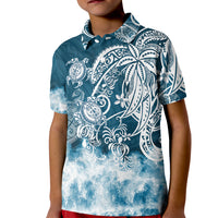 Polynesian Sea Turtle Kid Polo Shirt Tribal Blue LT6 - Wonder Print Shop