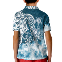 Polynesian Sea Turtle Kid Polo Shirt Tribal Blue LT6 - Wonder Print Shop