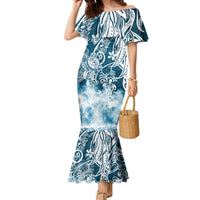 Polynesian Sea Turtle Mermaid Dress Tribal Blue LT6 - Wonder Print Shop
