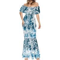 Polynesian Sea Turtle Mermaid Dress Tribal Blue LT6 - Wonder Print Shop