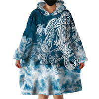Polynesian Sea Turtle Wearable Blanket Hoodie Tribal Blue LT6 - Wonder Print Shop