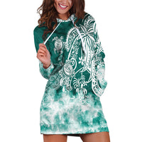 Polynesian Sea Turtle Hoodie Dress Tribal Green LT6 - Wonder Print Shop