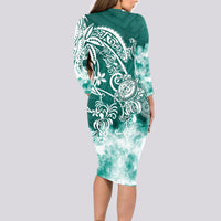 Polynesian Sea Turtle Long Sleeve Bodycon Dress Tribal Green LT6 - Wonder Print Shop