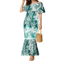 Polynesian Sea Turtle Mermaid Dress Tribal Green LT6 - Wonder Print Shop