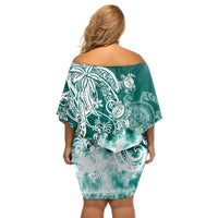 Polynesian Sea Turtle Off Shoulder Short Dress Tribal Green LT6 - Wonder Print Shop