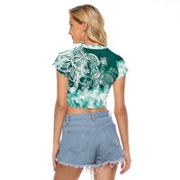 Polynesian Sea Turtle Raglan Cropped T Shirt Tribal Green LT6 - Wonder Print Shop
