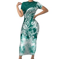 Polynesian Sea Turtle Short Sleeve Bodycon Dress Tribal Green LT6 - Wonder Print Shop