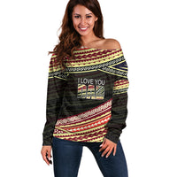 (Custom Personalised) Happy Fathers Day Polynesian Off Shoulder Sweater I Love You Dad LT6 - Wonder Print Shop