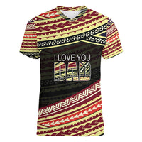 (Custom Personalised) Happy Fathers Day Polynesian Women V Neck T Shirt I Love You Dad LT6 - Wonder Print Shop