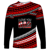 (Custom Personalised) Happy Fathers Day Polynesian Long Sleeve Shirt I Love You Dad Red LT6 - Wonder Print Shop